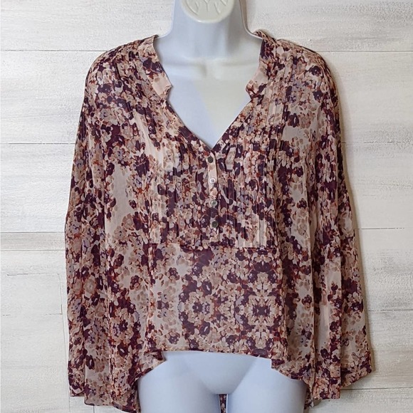 Patterson J. Kincaid Cropped Loose Fit Abstract Floral Blouse Size M - Picture 1 of 4